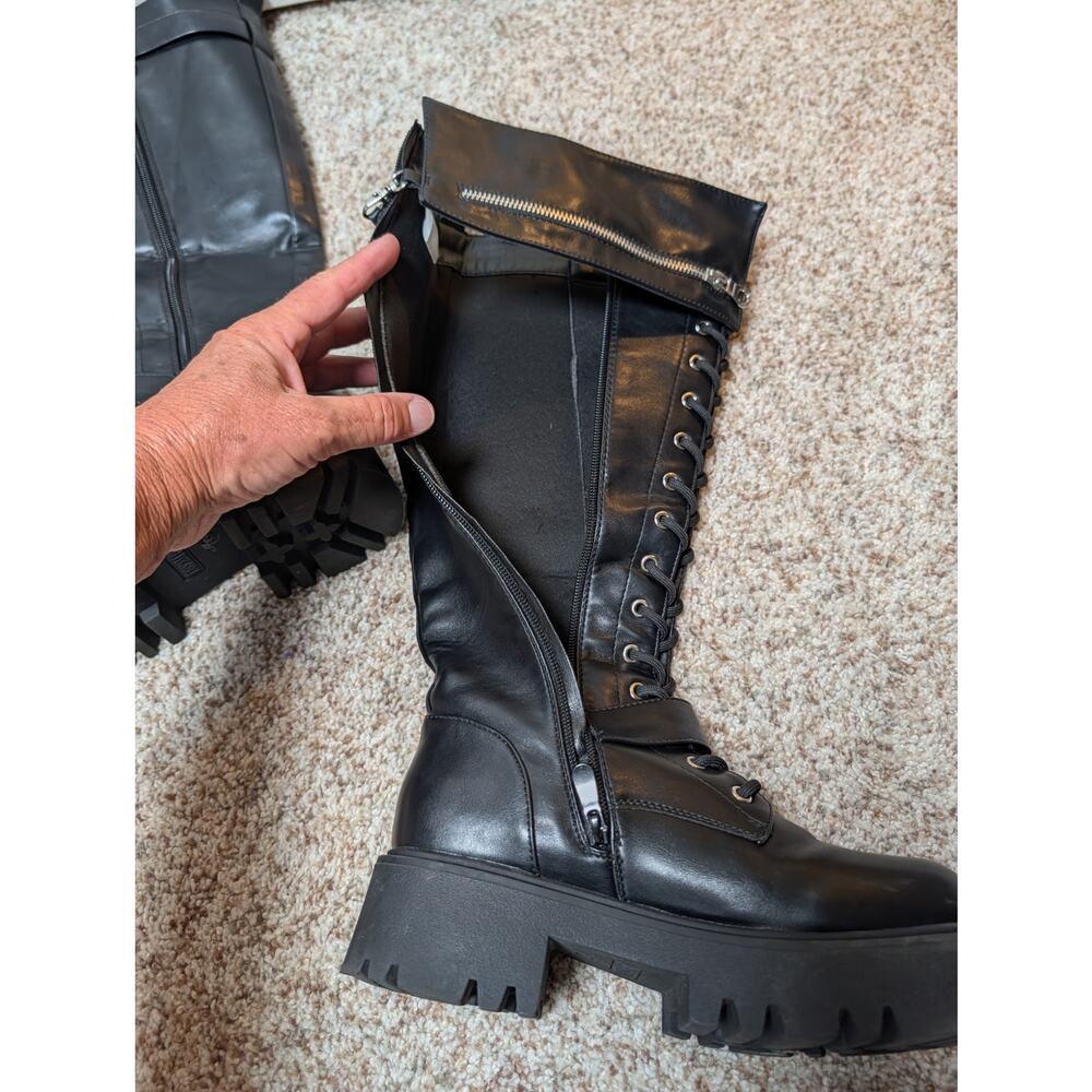 Dream Pairs Women 8.5 Black Knee High Combat Boots Chunky Lug Sole Buckle Zip - Picture 5 of 10